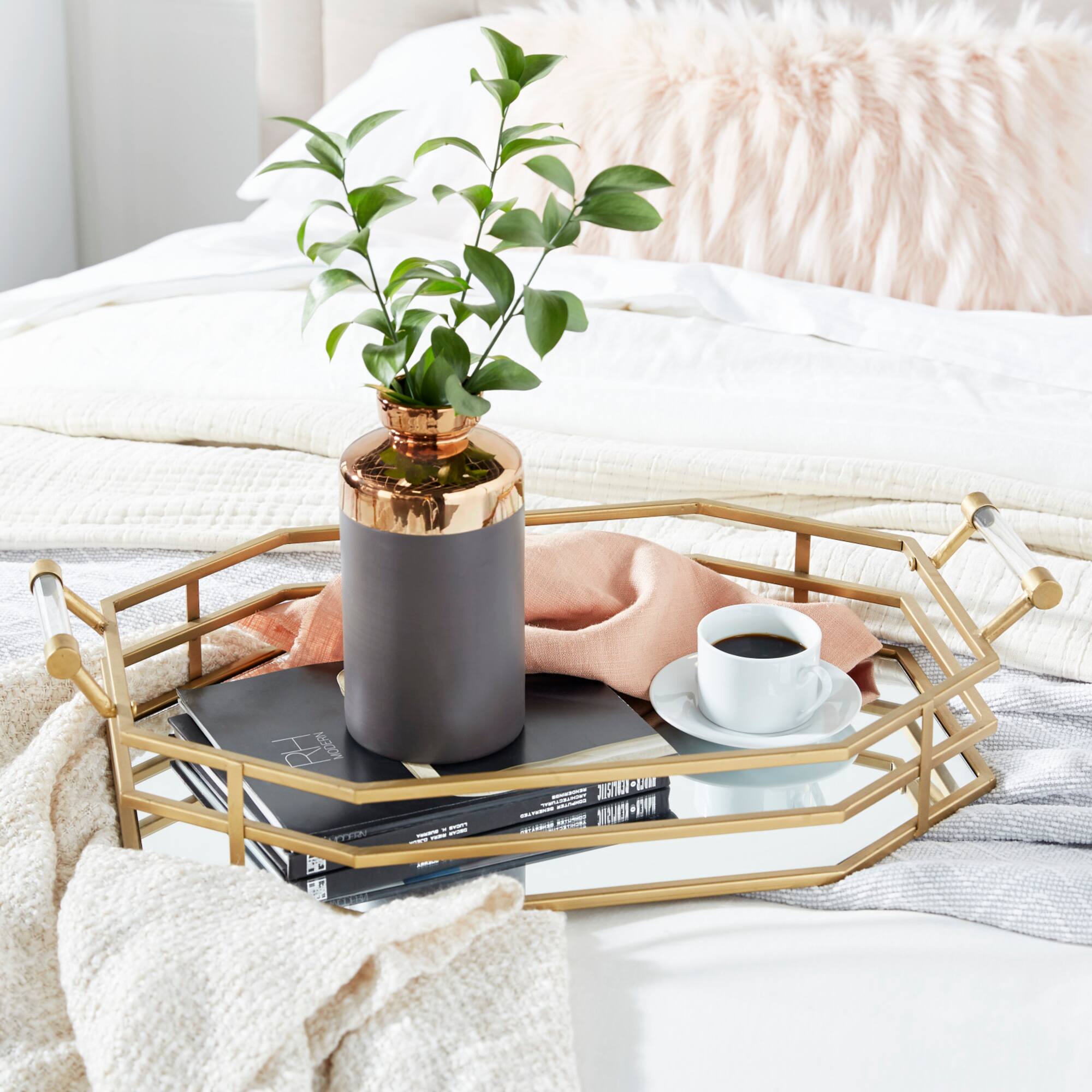 CosmoLiving by Cosmopolitan 27" Gold Metal Glam Tray
